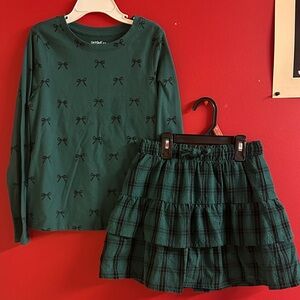 Cat & Jack Green Plaid A-Line Skort size 8 girls bow top